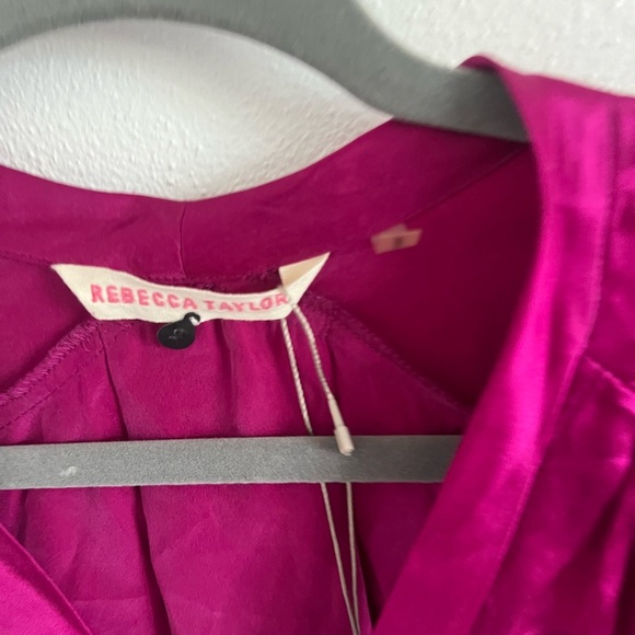 NWT Rebecca Taylor Silk Tie Front Magenta Blouse, size 2 - Picture 3 of 6